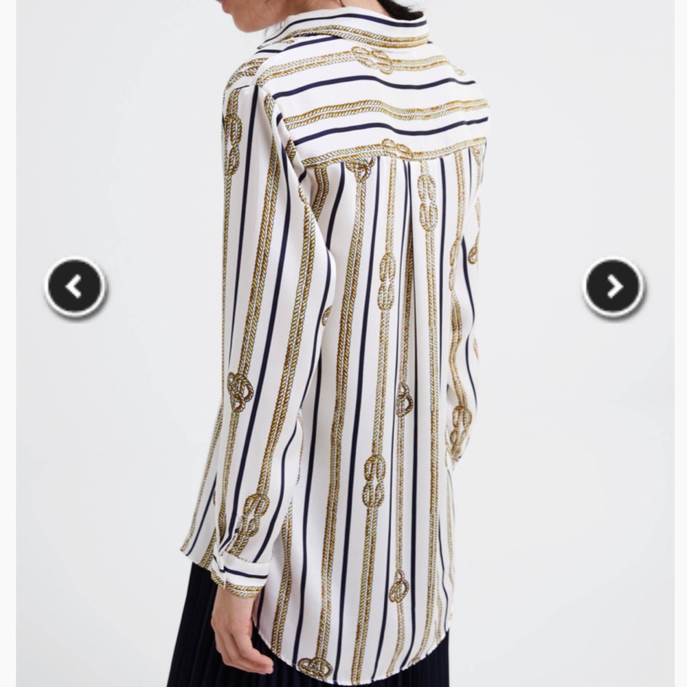 Zara Rope Printed Long Button-Up Satin Like Shirt - Picture 3 of 5
